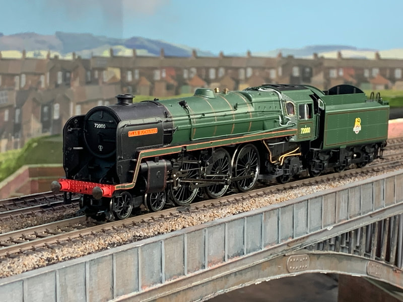 Unweathered Hornby Clan Class locomotive shown for comparison purposes.